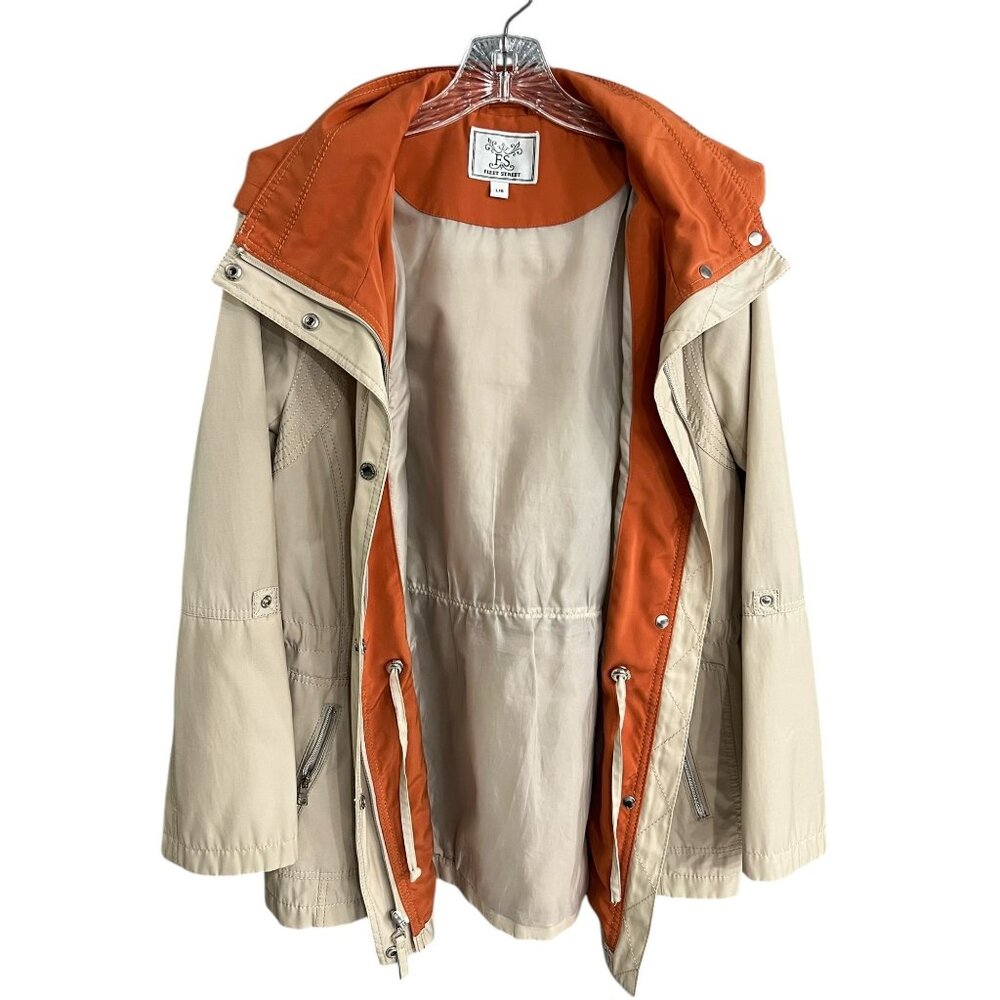 Fleet Street Women Large Jacket/Coat Tan Orange Detachable Hood Zip Snap - Picture 5 of 15